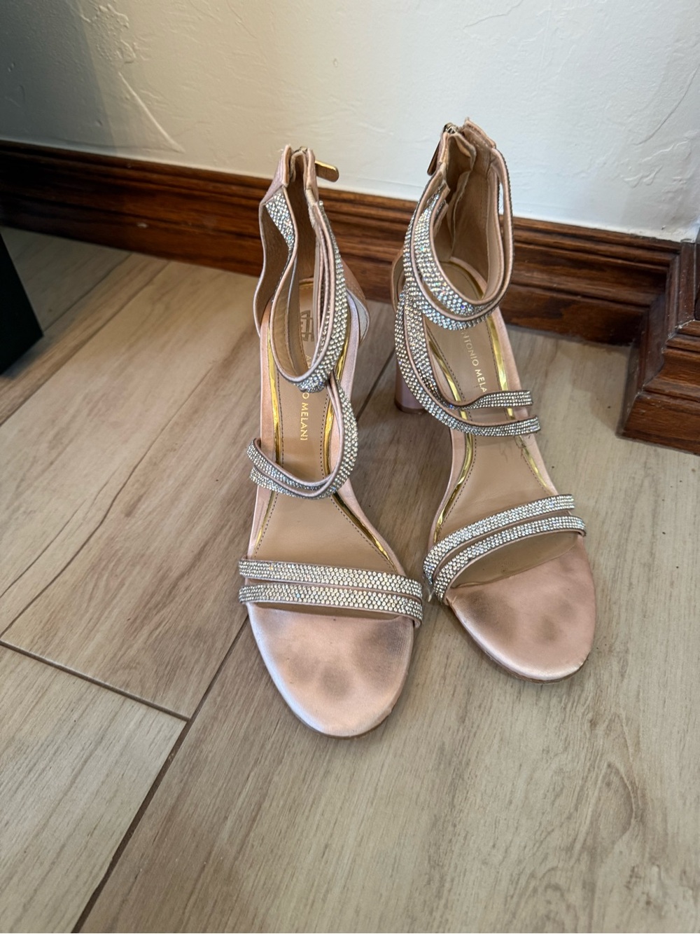 ANTONIO MELANI Blush Pink Rhinestone Strappy High Heel Sandals